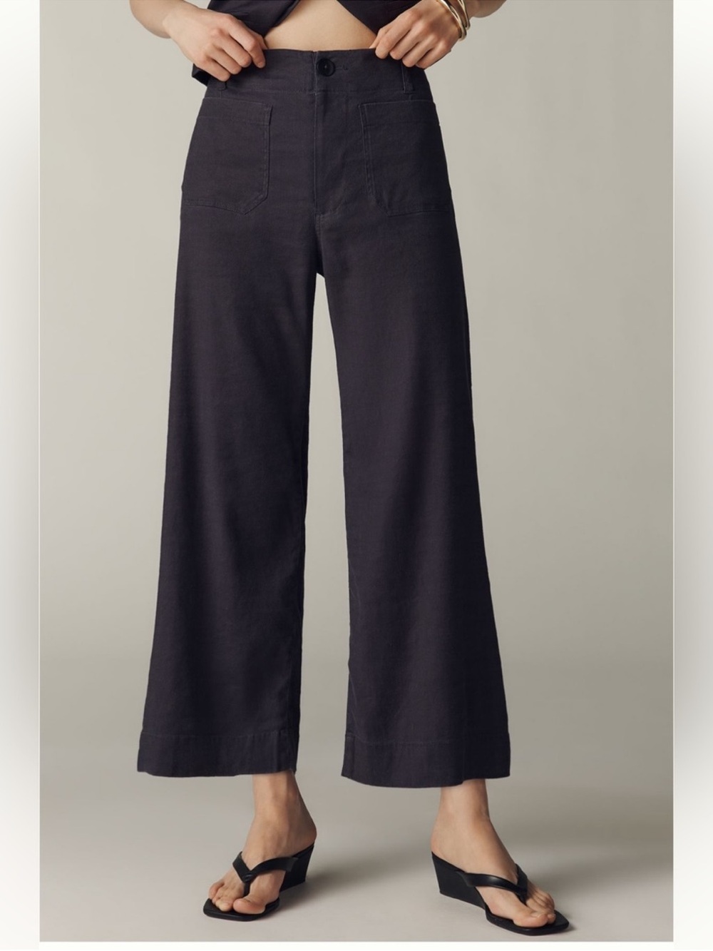Maeve The Colette Cropped Wide-Leg Pants in Black